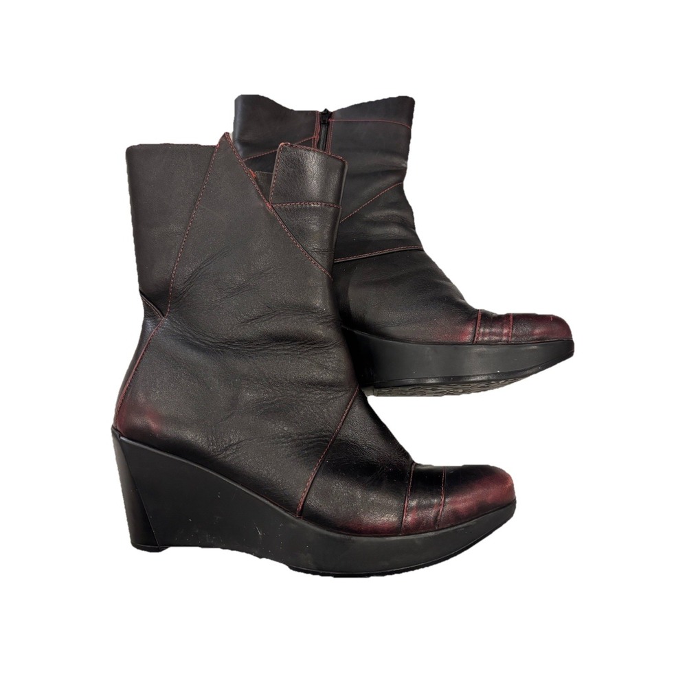 Naot Ella volcanic red leather wedge boots burgundy sz 7.5/ 37 mid calf